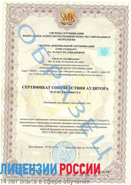 Образец сертификата соответствия аудитора №ST.RU.EXP.00006174-3 Добрянка Сертификат ISO 22000